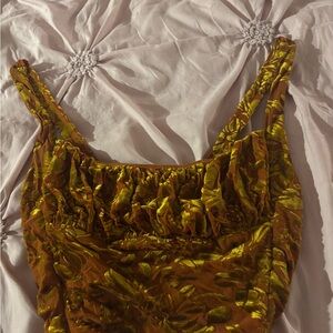 Urban Outfitters Velvet Floral Tank Top - Gold and Brown